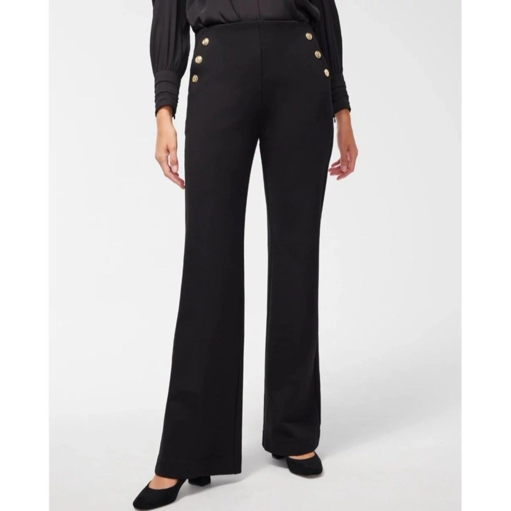 Chico's Juliet Ponte Button Flare Pants Black Slacks Size 10 R PullOn Career